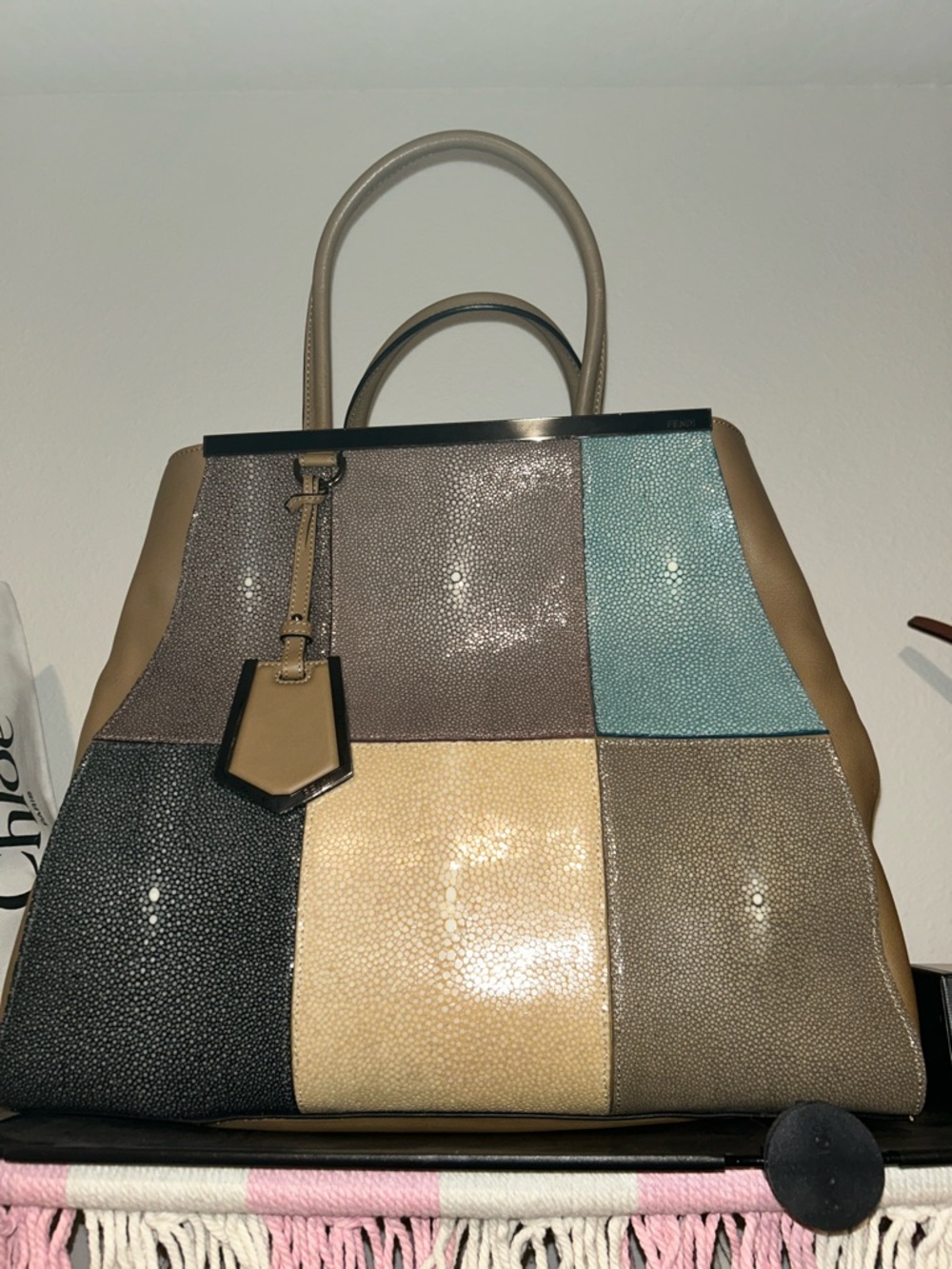 Fendi 2Jours Large exotic Patchwork Stingray (Shagreen) Tote
